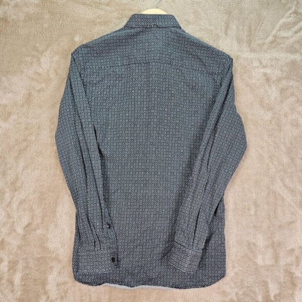 Au Noir Dress Shirt Geometric Pattern Long Sleeve All Over Print Men's Size 2 - Picture 3 of 12